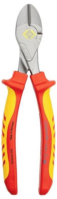 Isolierte Diagonal-Seitenschneider mit roten und gelben Griffen, entwickelt für elektrische Arbeiten.