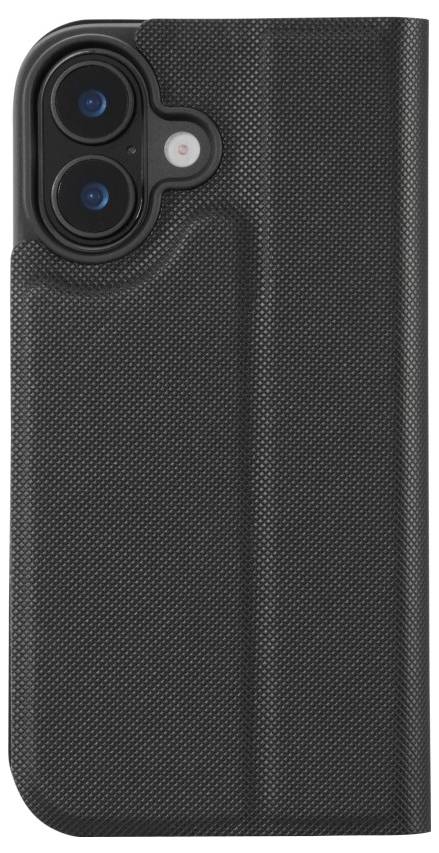 Eine schwarze strukturierte Smartphone-Hülle mit Aussparung für Dual-Kameralinsen und Blitz, entwickelt für Schutz und ein elegantes Erscheinungsbild.