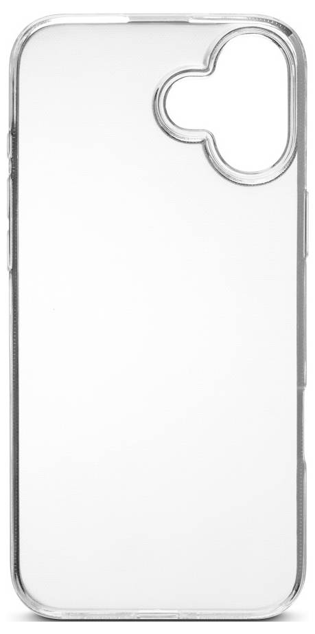 Ein Smartphone mit einer transparenten Schutzhülle ist von hinten zu sehen. Die Kameraobjektive und das Markenlogo sind sichtbar.