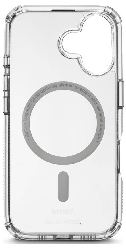 Transparenter Smartphone-Schutzhülle mit magnetischem Kreis zur Befestigung eines drahtlosen Ladegeräts.