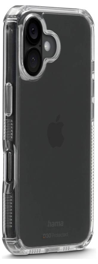 Eine transparente Handyhülle auf einem iPod Touch, die zwei Kameras und Seitenknöpfe zeigt. Das Apple-Logo ist auf der Rückseite sichtbar.