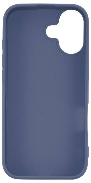 Eine schlichte blaue Handyhülle mit einer Aussparung für die Kamera auf einem hellen Hintergrund.