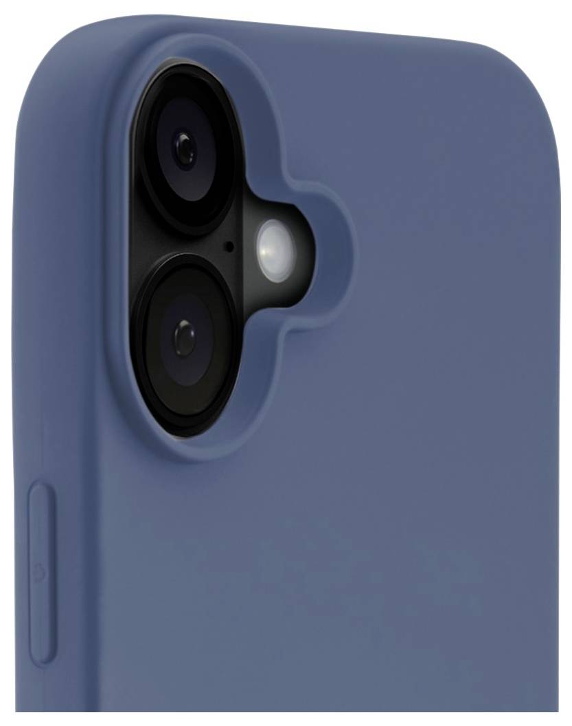 Ein Smartphone mit einem dunklen, glänzenden Bildschirm und blauem Gehäuse, das Seitenknöpfe zeigt.