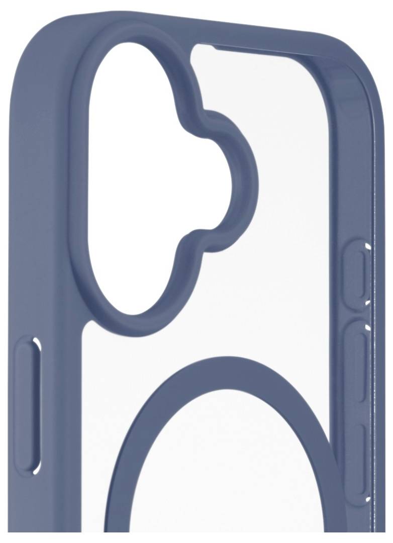 Blaue Handyhülle mit abgerundeten Knopfabdeckungen und einer wolkenförmigen Kameraausschnitt.