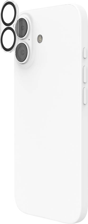 Ein Smartphone, das sich auf die Rückkamera-Objektive konzentriert und einen Anhang zeigt, der in der Nähe der Objektive gehalten wird. Das Telefon wird in einer Seitenansicht dargestellt.