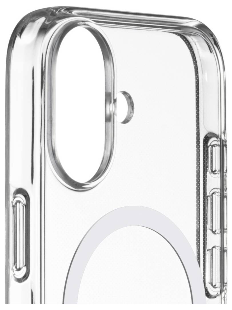 Transparente Handyhülle mit Aussparungen für Kamera und Tasten, mit integriertem kreisförmigen Ringdesign auf der Rückseite.