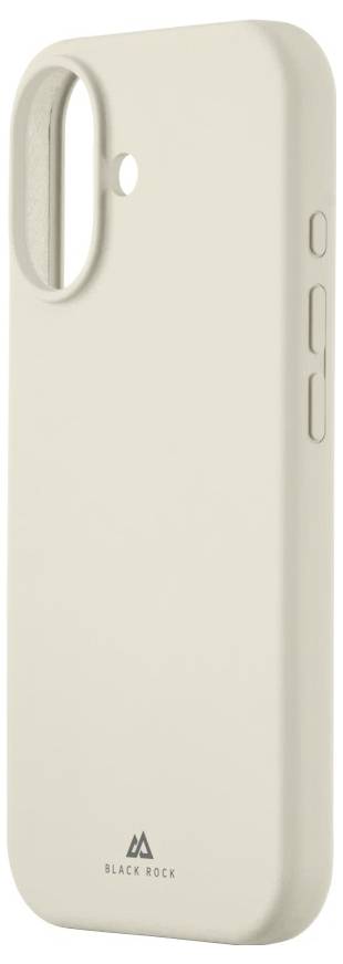 Eine beige Smartphone-Hülle mit Kameraausschnitt und Seitenknöpfen, mit der Markenbezeichnung 'Black Rock' am unteren Rand, schräg von oben gezeigt.
