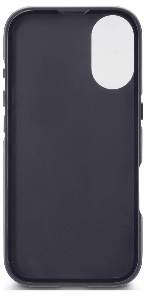 Eine schwarze Smartphone-Hülle mit einer großen, ovalen Aussparung für die Kamera in der oberen rechten Ecke, designed für Schutz und Stil.