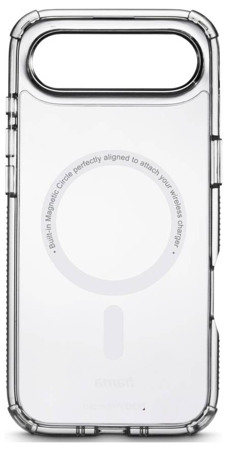 Eine durchsichtige Smartphone-Hülle mit einem integrierten kreisförmigen Magneten, die perfekt für kabelloses Laden ausgelegt ist.
