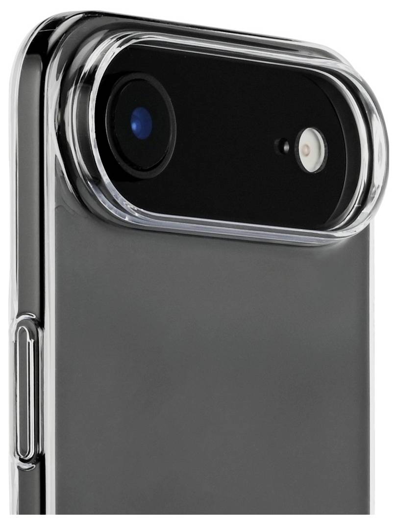 Das Bild zeigt die Rückseite eines Smartphones mit einer transparenten Hülle, die eine Dual-Kamera-Anordnung in der oberen linken Ecke hervorhebt.