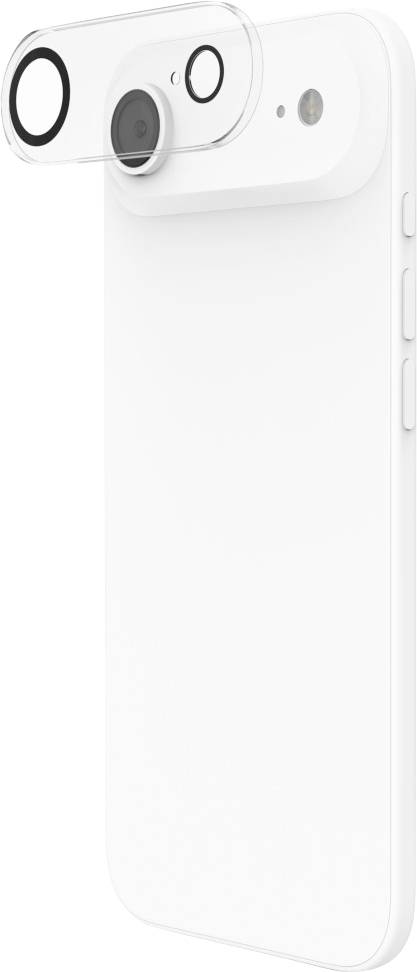 Ein weißes Smartphone mit einer Nahaufnahme eines externen Kameraobjektivs. Der Objektivaufsatz ist leicht erhöht und verbessert so die Fotografiemöglichkeiten.