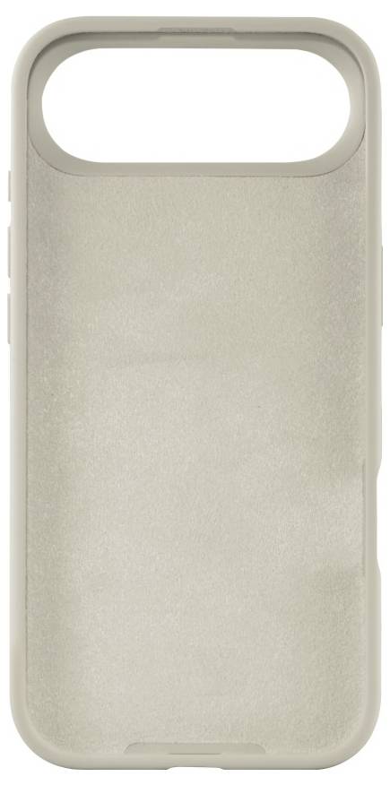 Eine beige Handyhülle mit einer großen Kameraausparung an der Oberseite, mit einer glatten Textur.