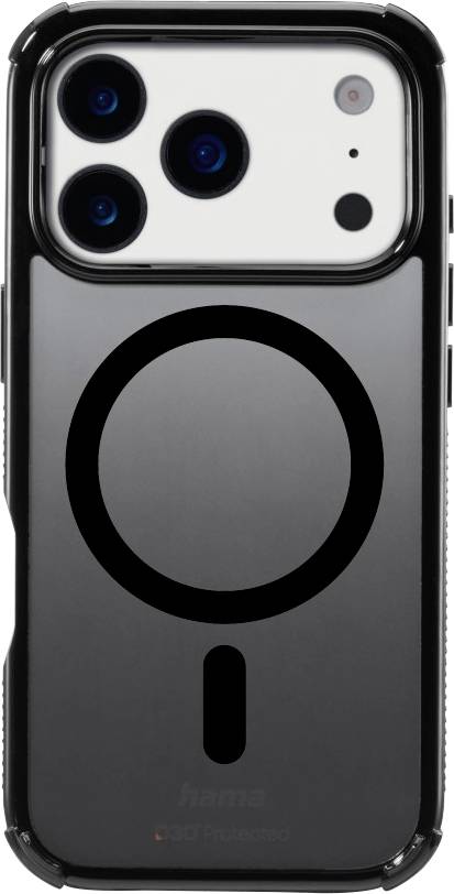 Schwarze Handyhülle mit einem großen, kreisförmigen Ringdesign auf der Rückseite, das eine rechteckige Aussparung an der Oberseite für die Kamera aufweist.