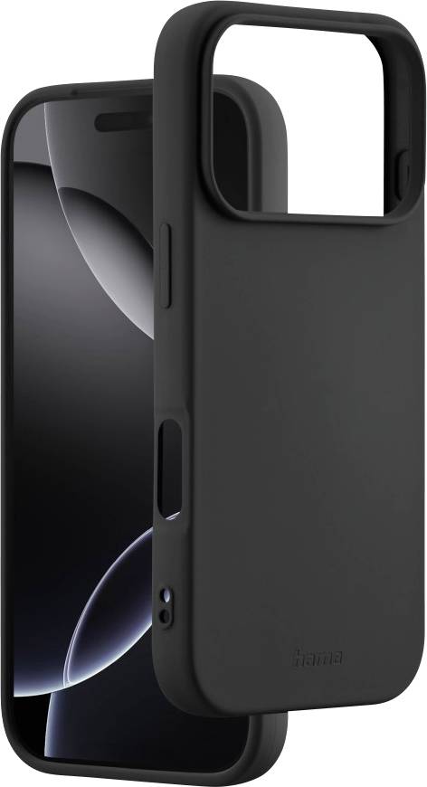 Ein schwarzes Handyhülle mit einem Schiebemechanismus für die Kameraabdeckung wird gezeigt. Die Abdeckung schützt die Kameraobjektive und befindet sich auf einem Smartphone mit einem dunklen Bildschirm.