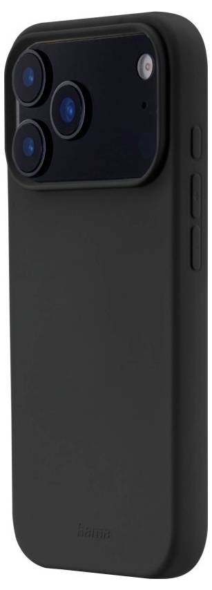 Ein schwarzes Smartphone mit einem großen Kameramodul, das drei Linsen und Tasten an der Seite aufweist.