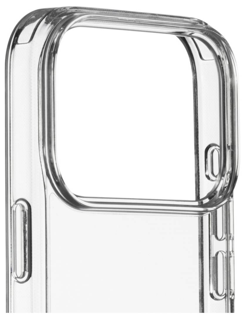 Transparente Smartphone-Hülle mit großer Aussparung an der Rückseite, die speziell für bestimmte Kameramodule konzipiert ist.