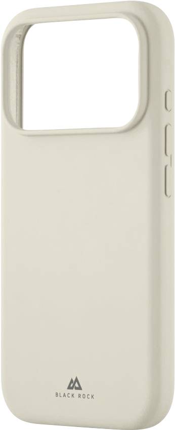 Eine beige Smartphone-Hülle mit einer großen rechteckigen Aussparung oben für die Kamera, mit dem Logo 'Black Rock' in der Nähe des unteren Randes.