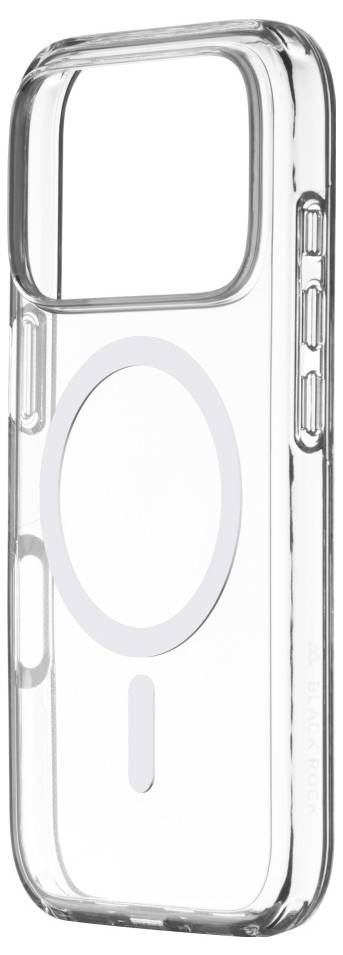 Transparente Handyhülle mit MagSafe-Ring für Kompatibilität mit drahtlosem Laden, entwickelt für ein großes Smartphone mit präzisen Ausschnitten für Tasten und Anschlüsse.