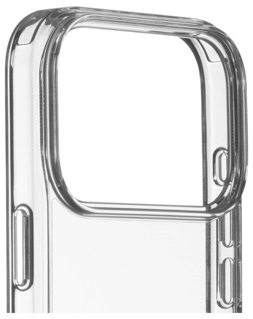 Durchsichtige Smartphone-Handyhülle mit großer Kameraausschnitt, inklusive seitlicher Buttonabdeckungen, entwickelt für ein modernes Smartphone.