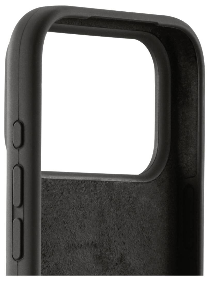 Eine schwarze, strukturierte Handyhülle mit Aussparungen für Tasten und Kameraobjektive, die Schutz bietet und gleichzeitig einfachen Zugang zu Telefonfunktionen ermöglicht.