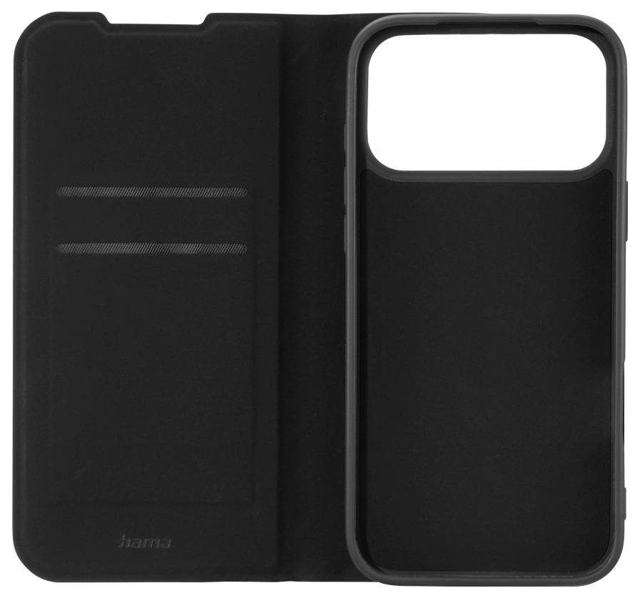 Schwarze Handy-Klappschutzhülle mit Kartenfächern auf der linken Innenseite, entwickelt zum Schutz des Telefons und zur Aufbewahrung wichtiger Karten.