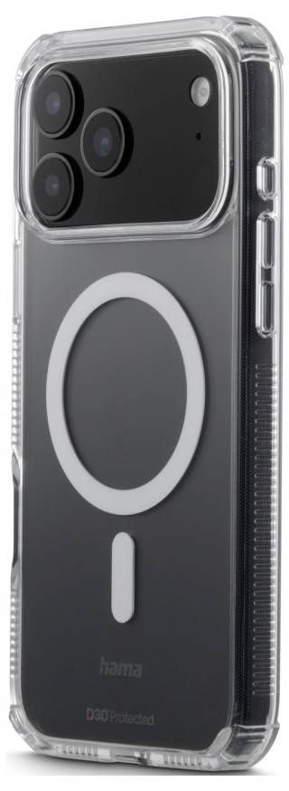 Transparente Schutzhülle für Smartphones mit einem MagSafe-kompatiblen Kreis, konzipiert für ein Smartphone mit Dual-Kamera.