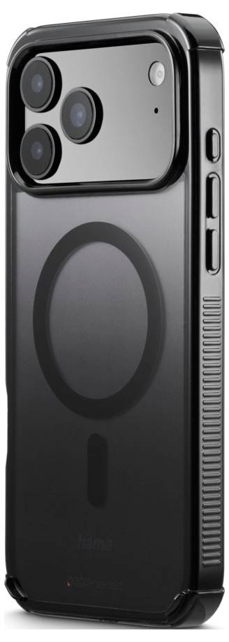 Eine schwarze Handyhülle mit MagSafe-Technologie ist für das neueste Smartphone-Modell ausgestellt. Sie zeichnet sich durch ein schlankes und minimalistisches Design aus.