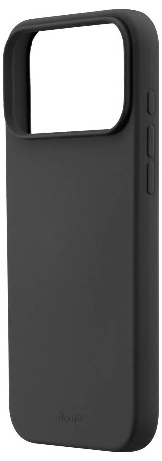 Eine schwarze Handyhülle mit seitlichen Tasten und einem großen, rechteckigen Kameraausschnitt, designed für Schutz und Stil.