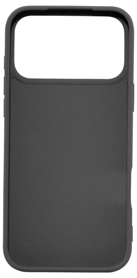 Eine schwarze Smartphone-Hülle mit einem rechteckigen Ausschnitt für die Kamera.