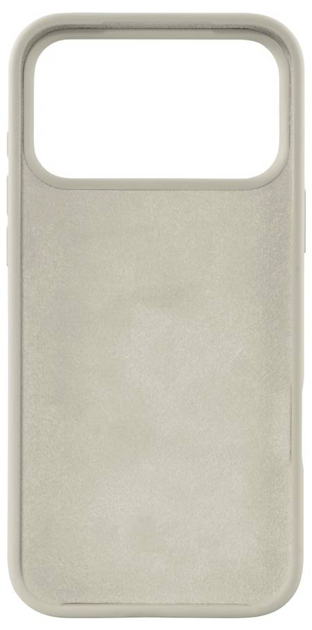 Ein beige Handyhülle mit einer großen Kameraausschnitt oben, die ein einfaches, glattes Design aufweist.