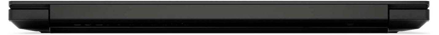 Ein geschlossener schwarzer Laptop, von der Seite betrachtet, der sein kompaktes und schlankes Design zeigt.