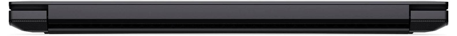 Ein geschlossener schwarzer Laptop, von der Seite betrachtet, der sein schlankes Profil zeigt.