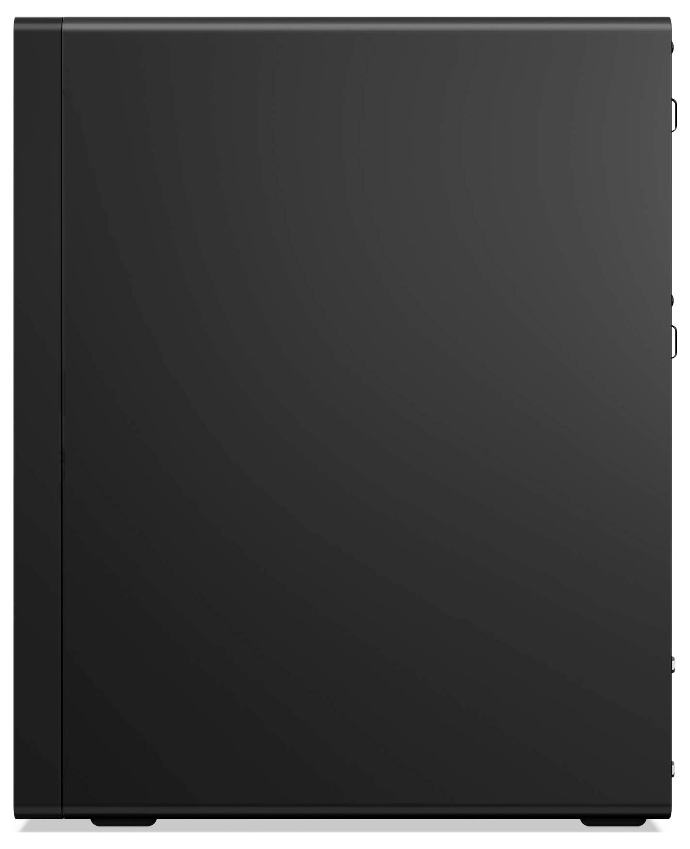 Ein schwarzes Computer-Tower-Gehäuse mit elegantem, minimalistischem Design, das eine massive seitliche Abdeckung und klare Linien aufweist.