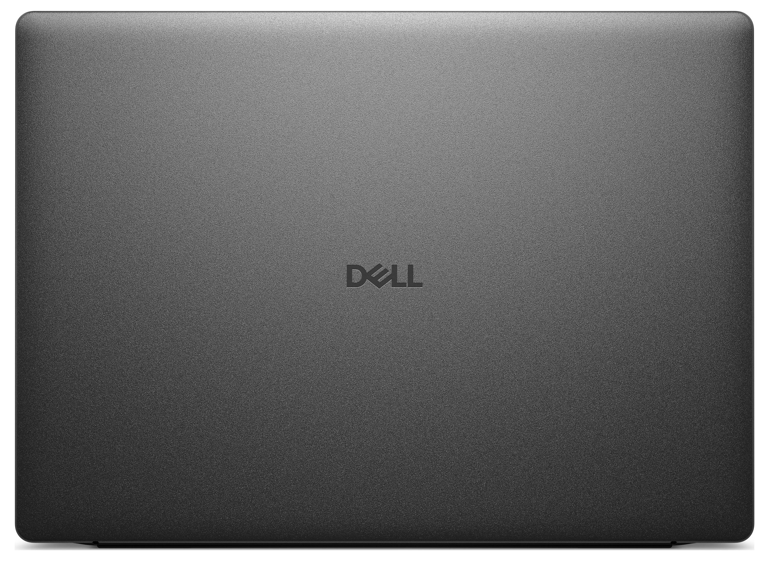 Geschlossener grauer Laptop mit einem Dell-Logo in der Mitte des Deckels.
