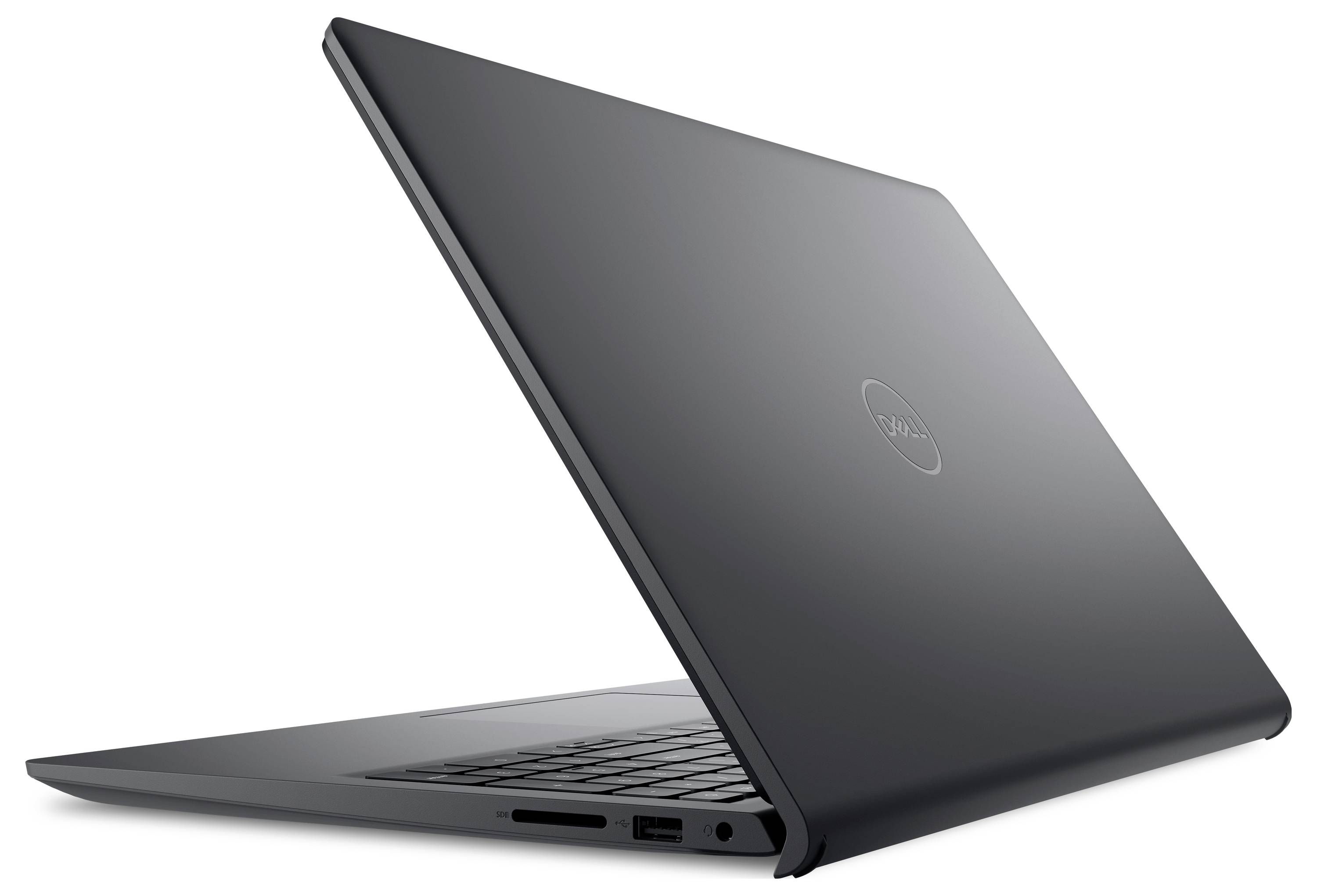 Ein schlankes, teilweise geöffnetes Laptop mit minimalistischem Design und silberner Außenhülle.