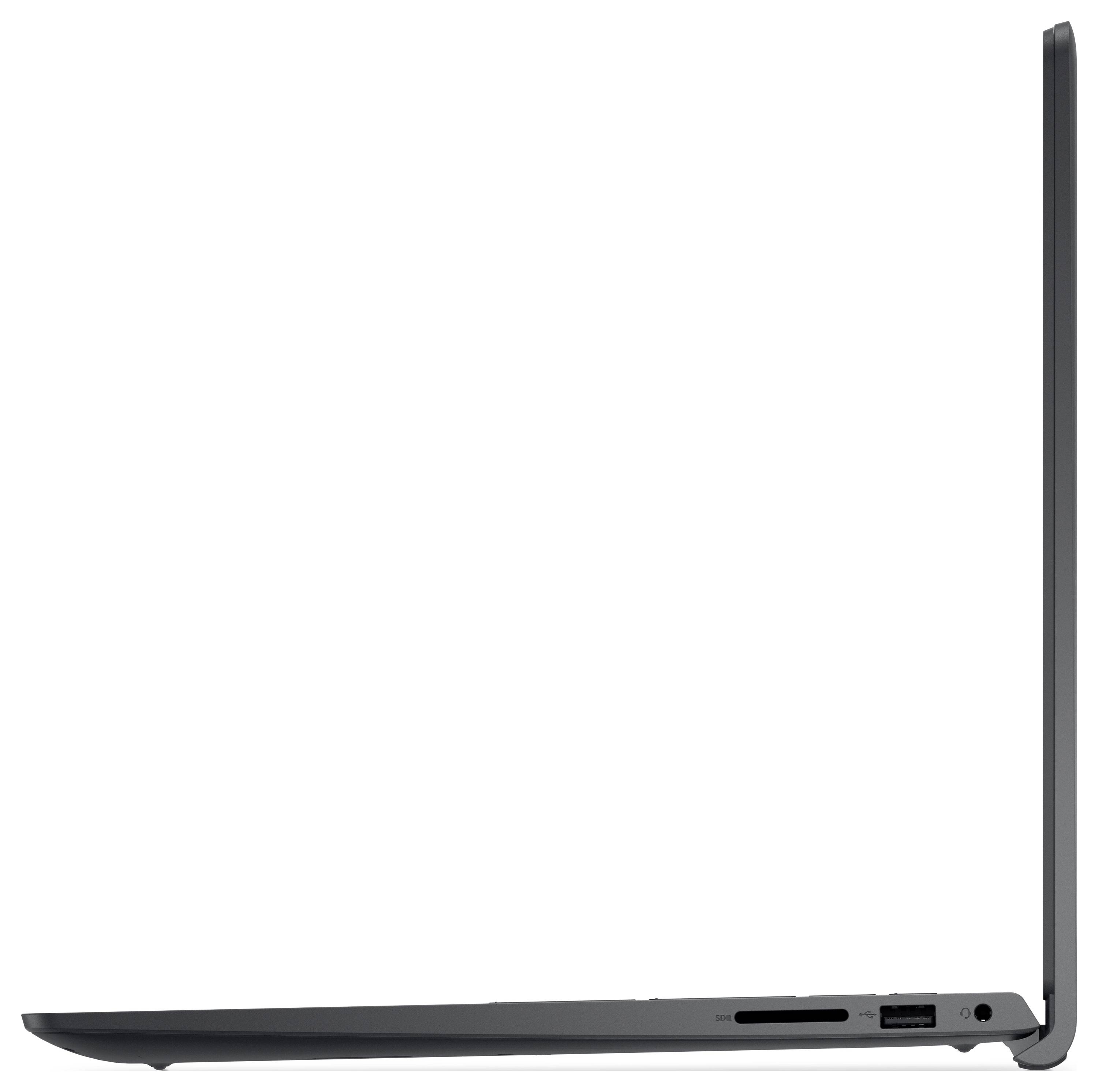 Ein schlanker, geöffneter Laptop, von der Seite betrachtet, der sein minimalistisches Design mit sichtbaren Anschlüssen am unteren Rand zeigt.