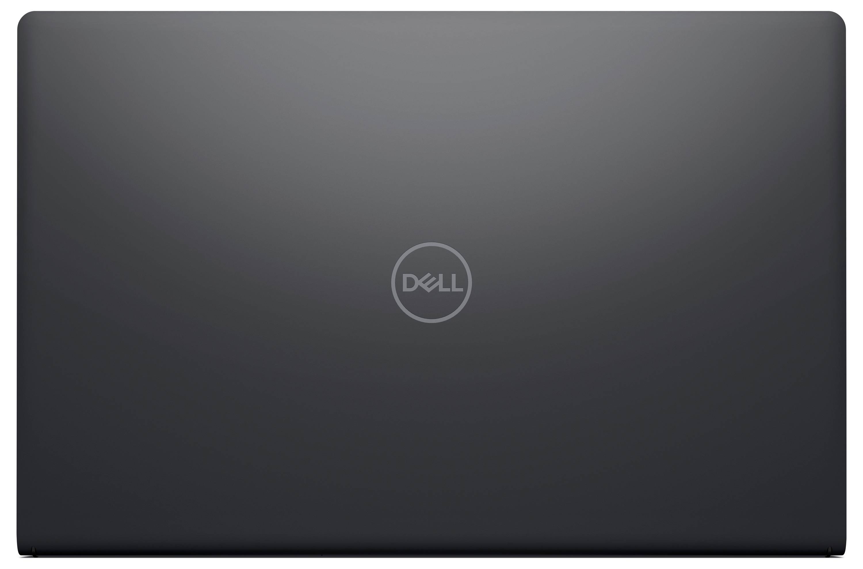 Ein geschlossener Laptop mit elegantem schwarzem Design, auf dessen Deckel in der Mitte das Dell-Logo zu sehen ist.