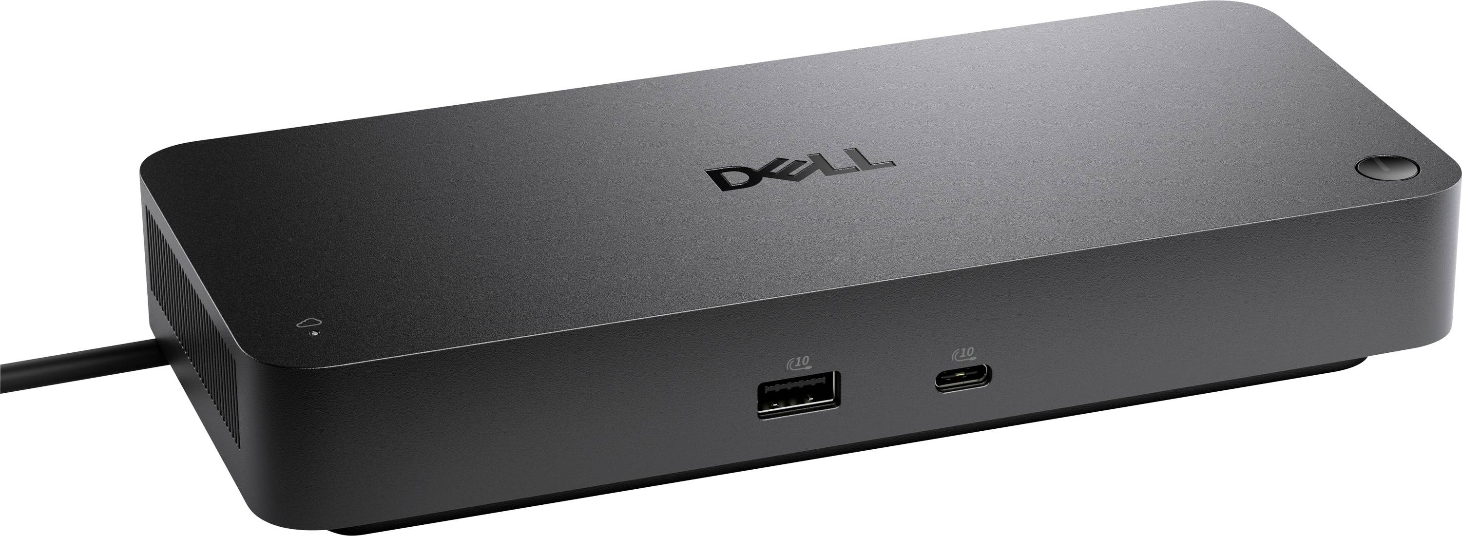 Eine rechteckige Dell-Dockingstation mit verschiedenen Anschlüssen an der Vorderseite, die entwickelt wurde, um mehrere Geräte mit einem Laptop oder Computer zu verbinden.