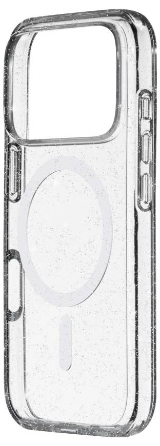 Transparente Smartphone-Hülle mit MagSafe-Kompatibilität, die ein durchsichtiges Design und integrierte Magnete für einfache Befestigung und drahtloses Laden aufweist.