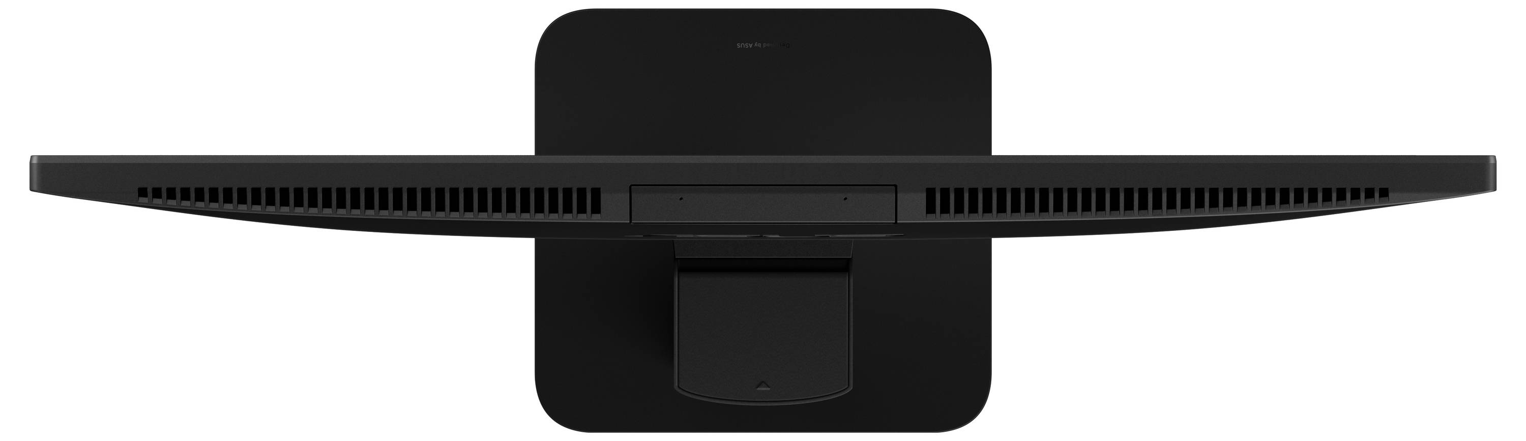 Draufsicht eines Flachbildschirm-Computermonitors mit einem schwarzen Ständer, der sein schlankes Design und die Lüftungsschlitze zeigt.