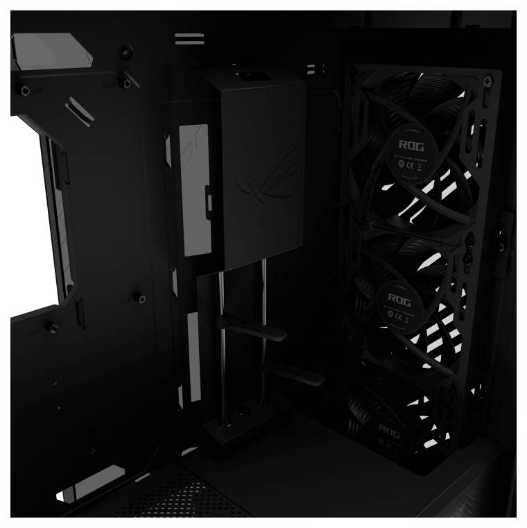 Das Innenleben eines Computergehäuses mit mehreren Kühlventilatoren, die mit dem Label 