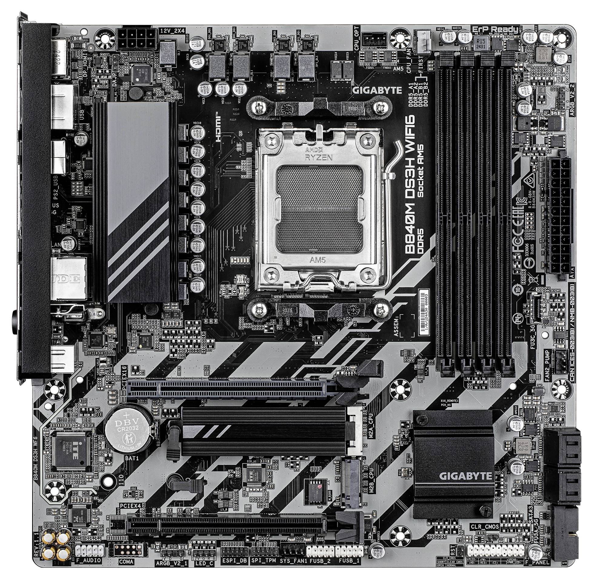 Gigabyte B840M DS3H WF6 Mainboard Sockel (PC) AMD® AM5 Formfaktor (Details) Micro-ATX Mainboard-Chipsatz AMD® B840