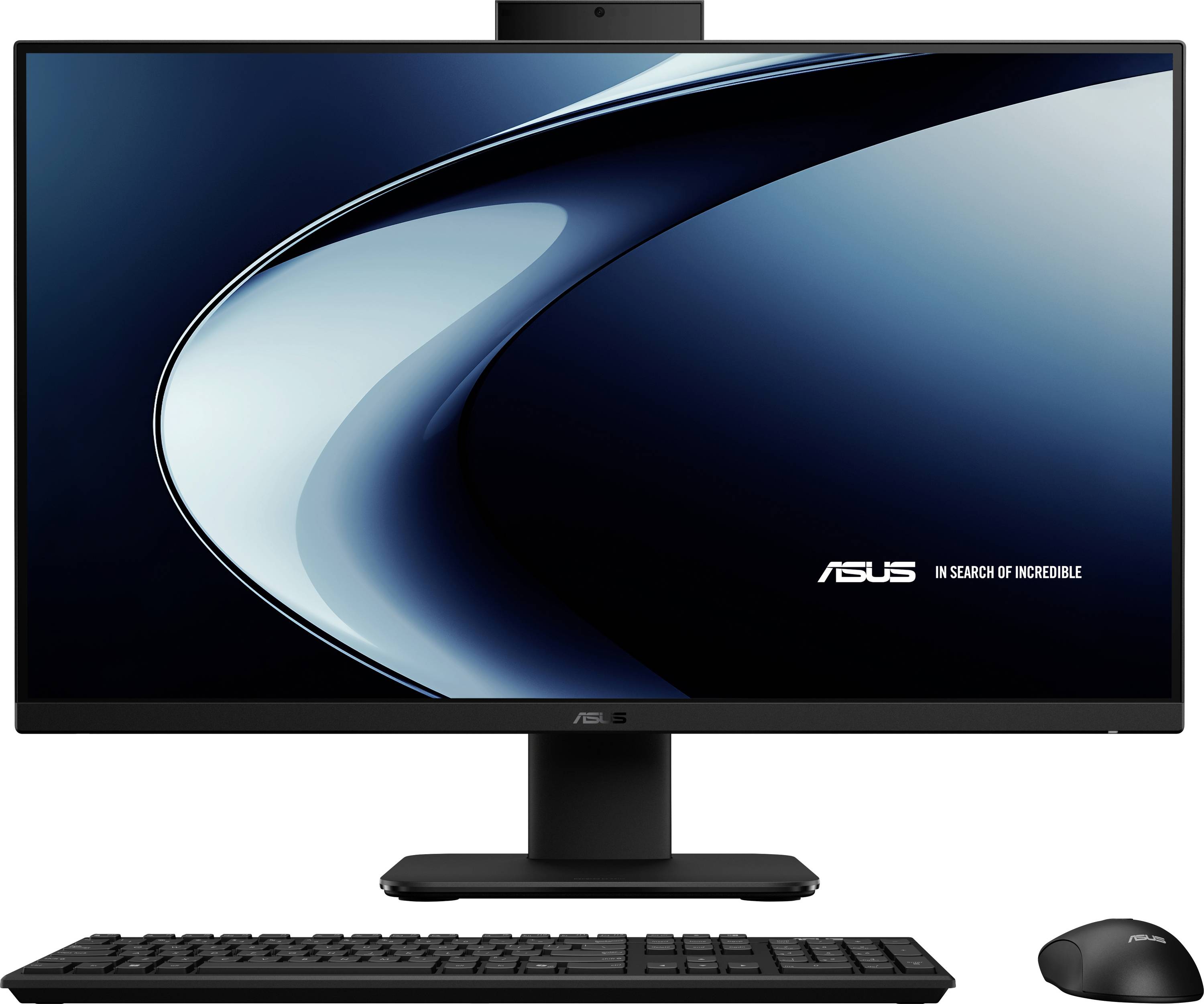 Ein schlanker Desktop-Computer mit einem großen Monitor, auf dem das ASUS-Logo und der Schriftzug 