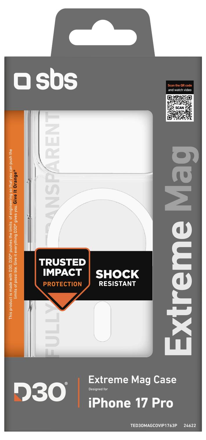 Extreme Mag Case für iPhone 17 Pro von SBS: Transparentes Design, vertrauenswürdiger Stoßschutz, stoßfest, kompatibel mit MagSafe.