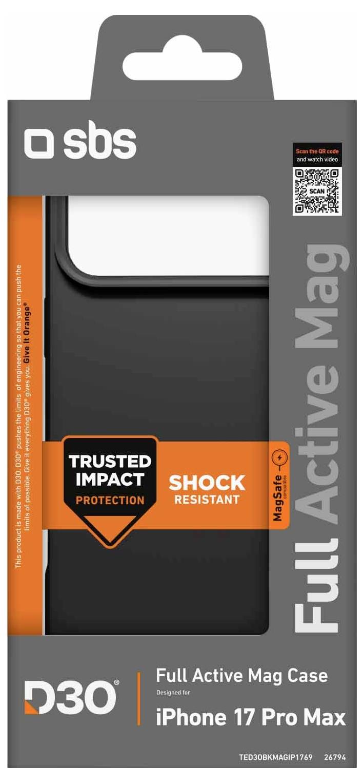 Full Active Mag Case für iPhone 17 Pro Max von SBS. Bietet stoßfeste, vertrauenswürdige Aufprallschutz mit D30-Material.