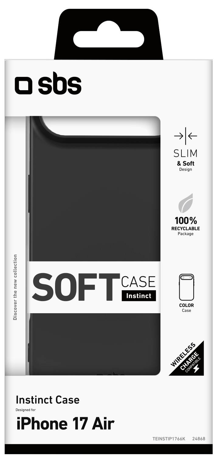iPhone 17 Air Softcase von SBS, schlankes und weiches Design, 100% recycelbare Verpackung. Kompatibel mit drahtlosem Laden.