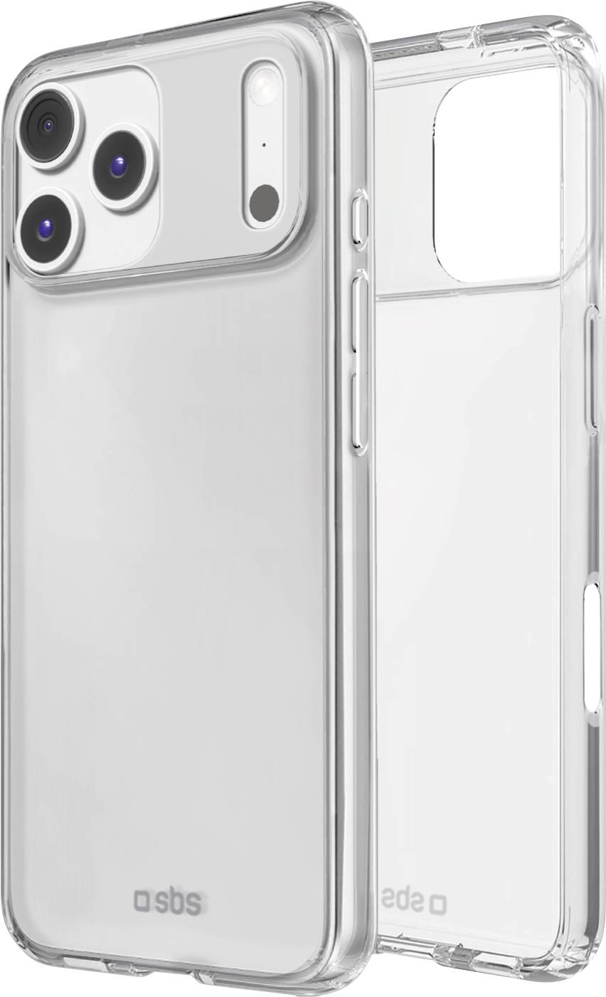 Zwei transparente Smartphone-Hüllen gezeigt, die jeweils für Telefone mit einem Dreifach-Kamerasystem und seitlichen Tasten entwickelt wurden, wobei schlanker Schutz betont wird.