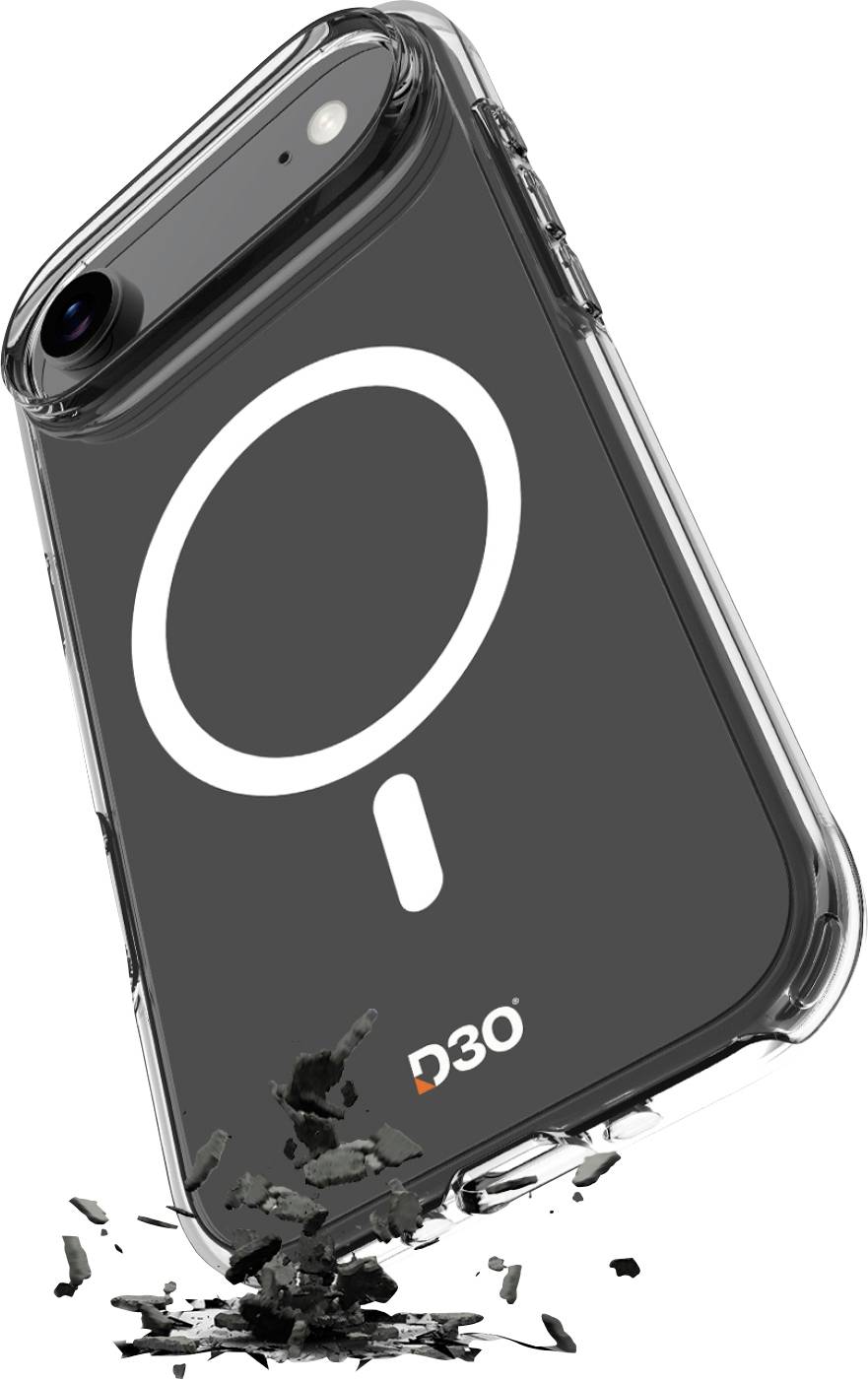 Ein Smartphone mit einer D3O-Hülle übersteht Schäden beim Fallen auf eine harte Oberfläche und demonstriert damit seine stoßfeste Eigenschaft.