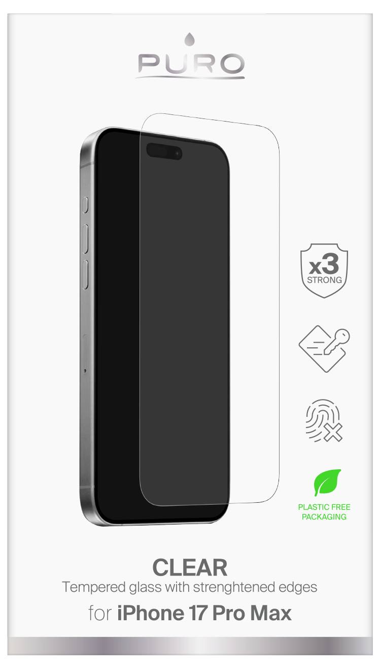 Displayschutz aus gehärtetem Glas für iPhone 17 Pro MaxEigenschaften:- Verstärkte Kanten- x3 stark- Fingerabdruckresistent- Plastikfreie Verpackung