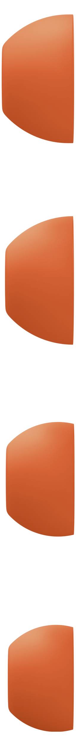 Vier orangefarbene Halbkreise, vertikal angeordnet, wobei jeder von oben nach unten etwas kleiner wird, vor einem weißen Hintergrund.